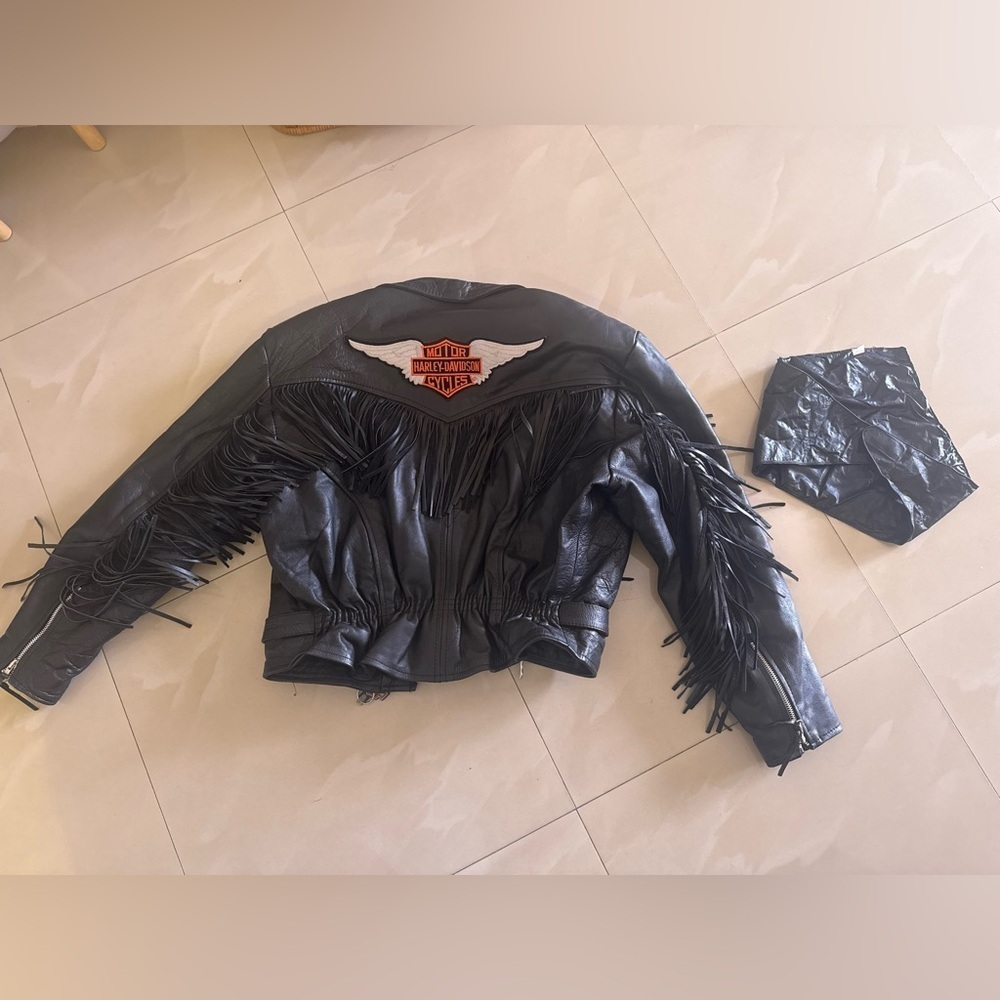 Vintage SHAF Black Leather Biker Jacket Fringe Motor Harley Davidson XL Motorcy - Picture 14 of 15